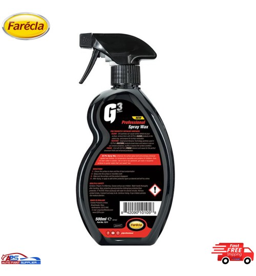 Farecla G3 Professional High Gloss Shine Spray Wax Car Paint Detailer 7211 500m